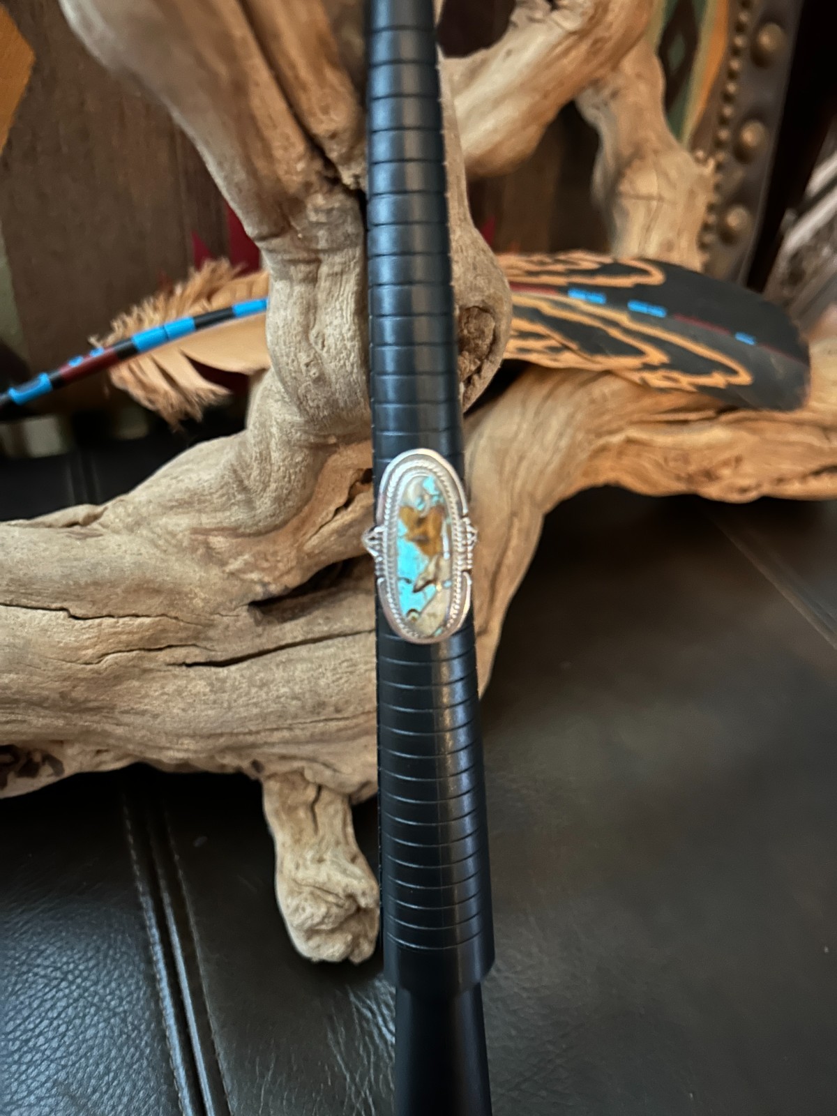 Native American Boulder Turquoise Ring, signed si… - image 1