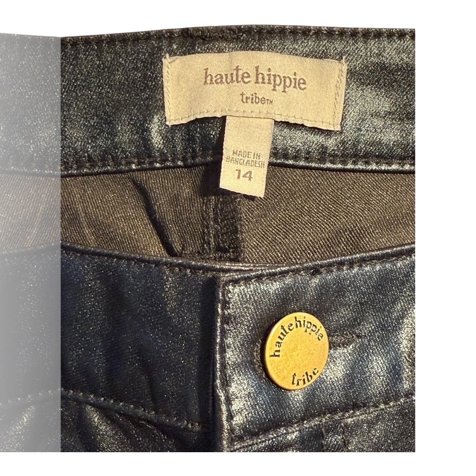 NUEVO Pantalones Haute Hippie Para Mujer Negros Imitación Cuero Vegano Talla 14 Pierna Recta Foto 3 de 4