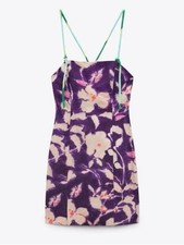 ZARA Linen Blend Floral Dress with Contrast Straps Size XS