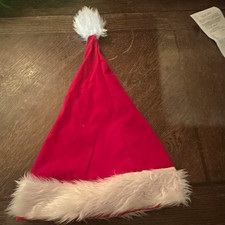 Santa Claus Christmas Hat Cap Red/White Faux Fur Trim Pom Pom One Size Adult