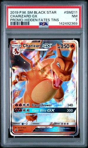 2019 POKEMON SM BLACK STAR PROMO HIDDEN FATES TINS #SM211 CHARIZARD GX PSA 7