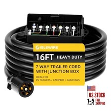 7 Way Plug Inline Trailer Cord with 7 Gang Junction 16 Feet with Junction Box