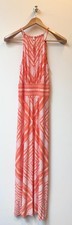 LONDON TIMES Orange Geoemetric Mediterranean Design Halter Top Maxi Dress Size 6
