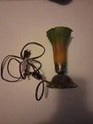 Vintage Tiffany Style Lily Tulip Lamp Amber & Green Glass. Working Condition