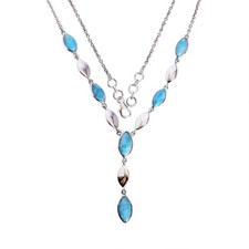 Stylish Blue Larimar Gemstone 925 Sterling Silver Women Wedding Necklace
