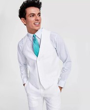 Bar III Men's Slim-Fit White Linen Suit Vest - Bright white - M