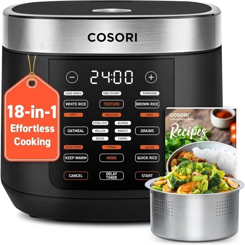 Rice Cooker 10 Cup 24h Keep Warm 18 Functions Fuzzy Logic Rice Maker Black