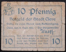 CLEVE / KLEVE 1921 RARE Gray variant "The Old Mint" 10 Pfennig German Notgeld
