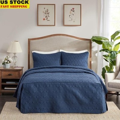 Microfiber Quilted Bedspread 3 Piece Set Split Corner Shams Soft Lightweight New