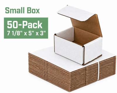 50 Pack 7 1/8'' x 5'' x 3'' White Corrugated Shipping Mailer Boxes