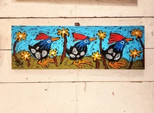 John Sperry Outsider Southern Primitive Guinea Hen Birds Folk Art Painting 