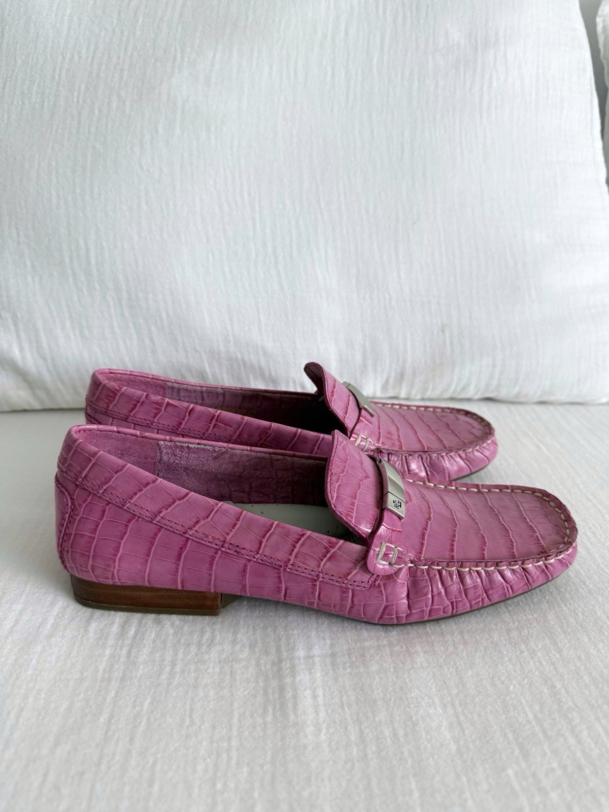 Ralph Lauren Pink Suzie Croc-Embossed Leather Loafers for Women
