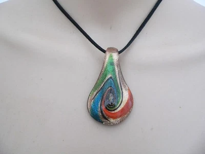 Anhänger Lampwork,  Tropfen grün rot silber gold kupfer 317k - Bild 1 von 4