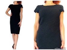 Alice + Olivia Employed Sweater Sheath Dress Black Wool Ribbed Knit Cap Sleeve M