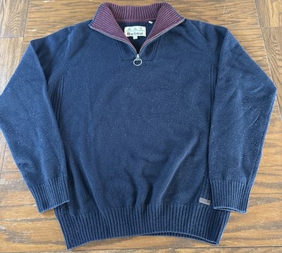 Men's Barbour Nelson Essential Half-Zip Jumper Navy Wool Size Large
