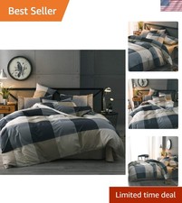 Queen Comforter Set Fluffy Plaid Checkered Pattern Comforter Set Modern Style...