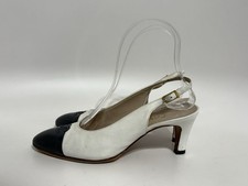 Vtg Chanel White Leather Bicolor Heels 36