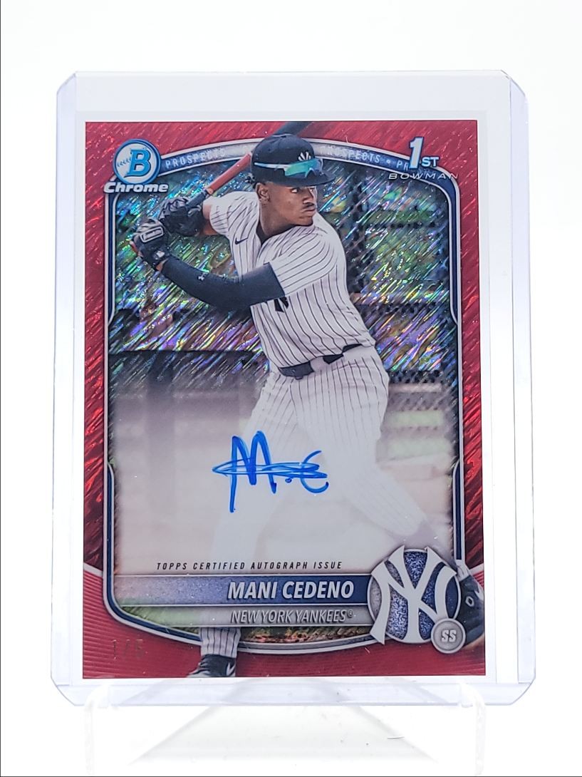 MANI CEDENO 2025 BOWMAN CHROME 1ST RED SHIMMER REFRACTOR AUTO 1/5 Q4450