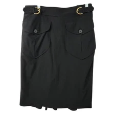 LAMB Gwen Stefani Black Wool Safari Skirt Vintage Buckles Pockets Y2K Size 8