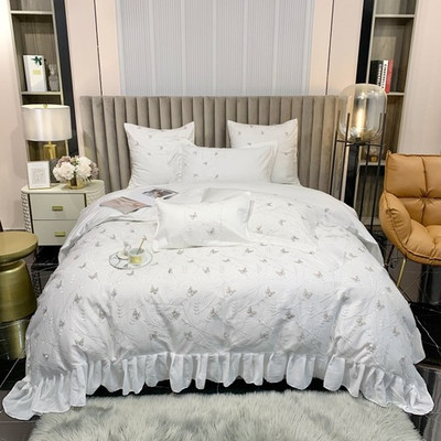 Princess Bedding Set Egyptian Cotton Bedlinen  Butterfly Embroidery Duvet Cover