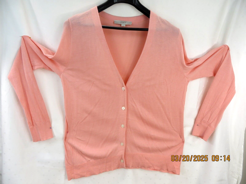 ANN TAYLOR LOFT Gr. Damen L Baumwolle/Rayon babyrosa sehr dünne V-N Strickjacke Pullover - Bild 5 von 17