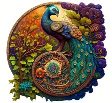 Premium Wooden Jigsaw Puzzle- Peacock, Large Uniquely-Shaped Pieces, Great Gift