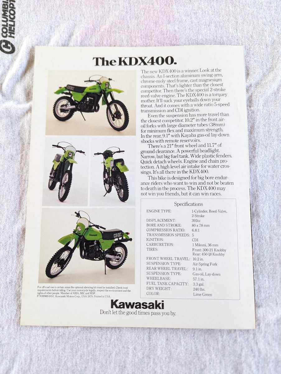 1979 Kawasaki KDX400 Motorcycle Dirt Bike Vintage Sales Brochure