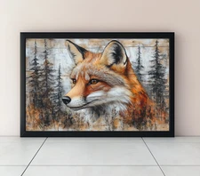 A Fox Forest Trees Oil Painting Wall Art Print Printed On Canvas Artprint
