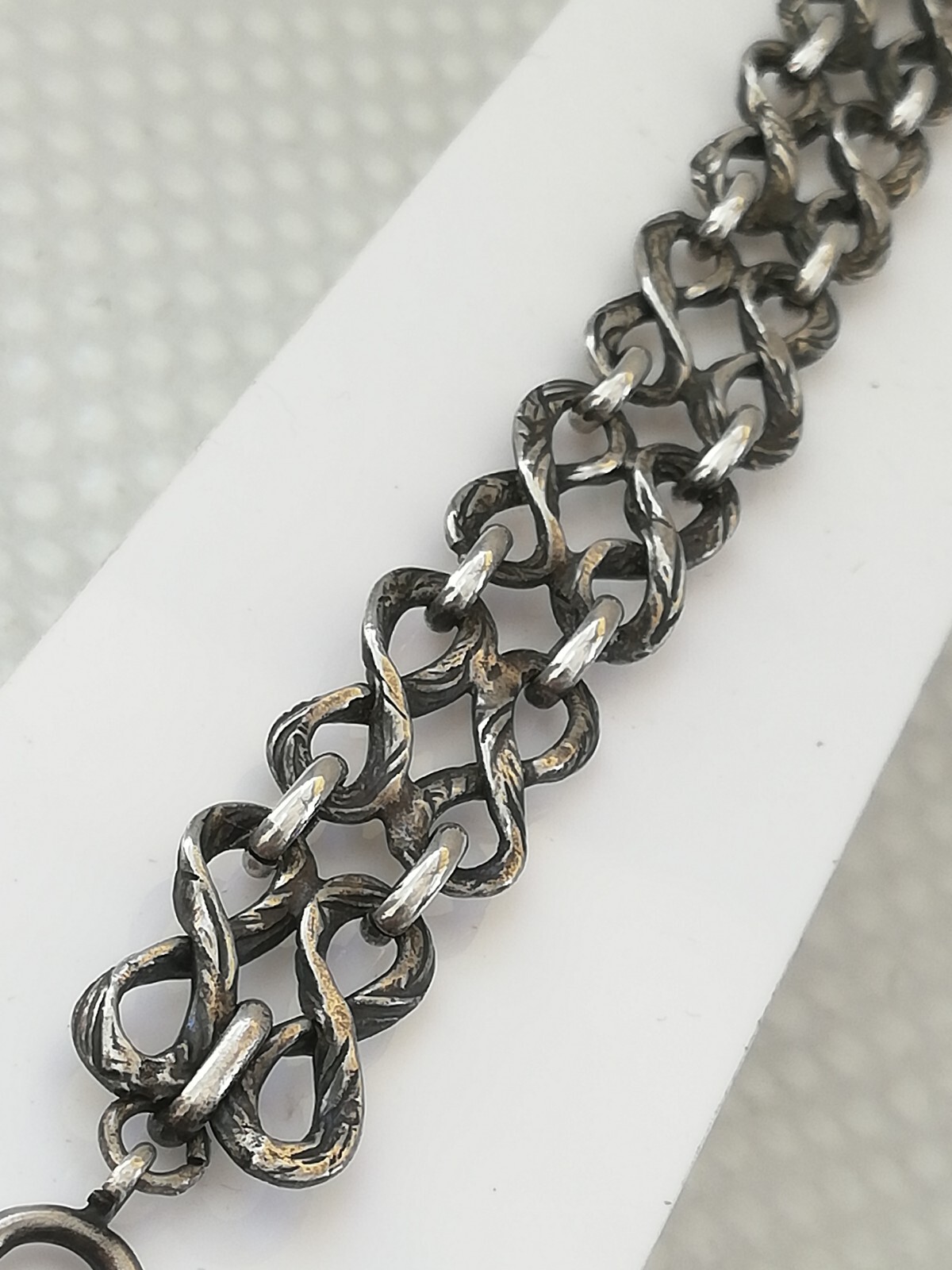 ANTIQUE 19c SOLID SILVER BRACELET Double Mesh CHA… - image 4