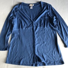 Talbots Blue V-Neck Cardigan Knit Top Sz L A319