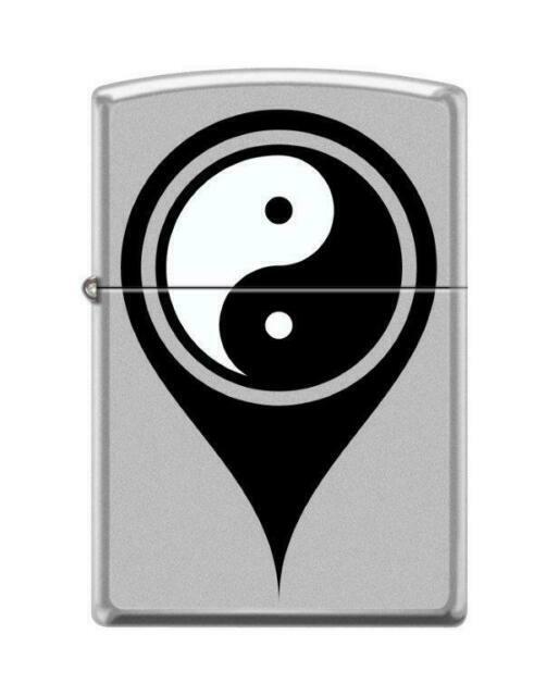 Pin Drop-Yin and Yang Design, Satin Chrome Finish Zippo Lighter