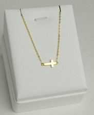925 Silver Sideways Cross Pendant Necklace CZ Sterling Silver 18" Free Gift Box