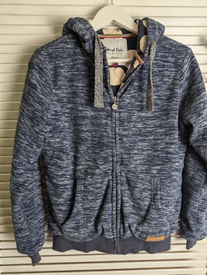 Weird Fish wattierter blau melierter Hoodie Größe 10 durchgehender Reißverschluss gepunktetes Futter