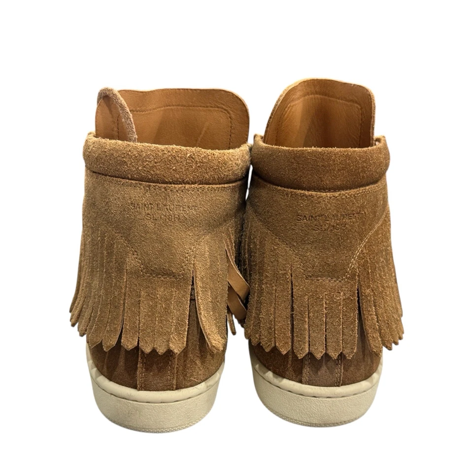 Zapatillas de corte YSL Saint Laurent para mujer marrón gamuza con flecos SL/18H 377333 37 Foto 4 de 4