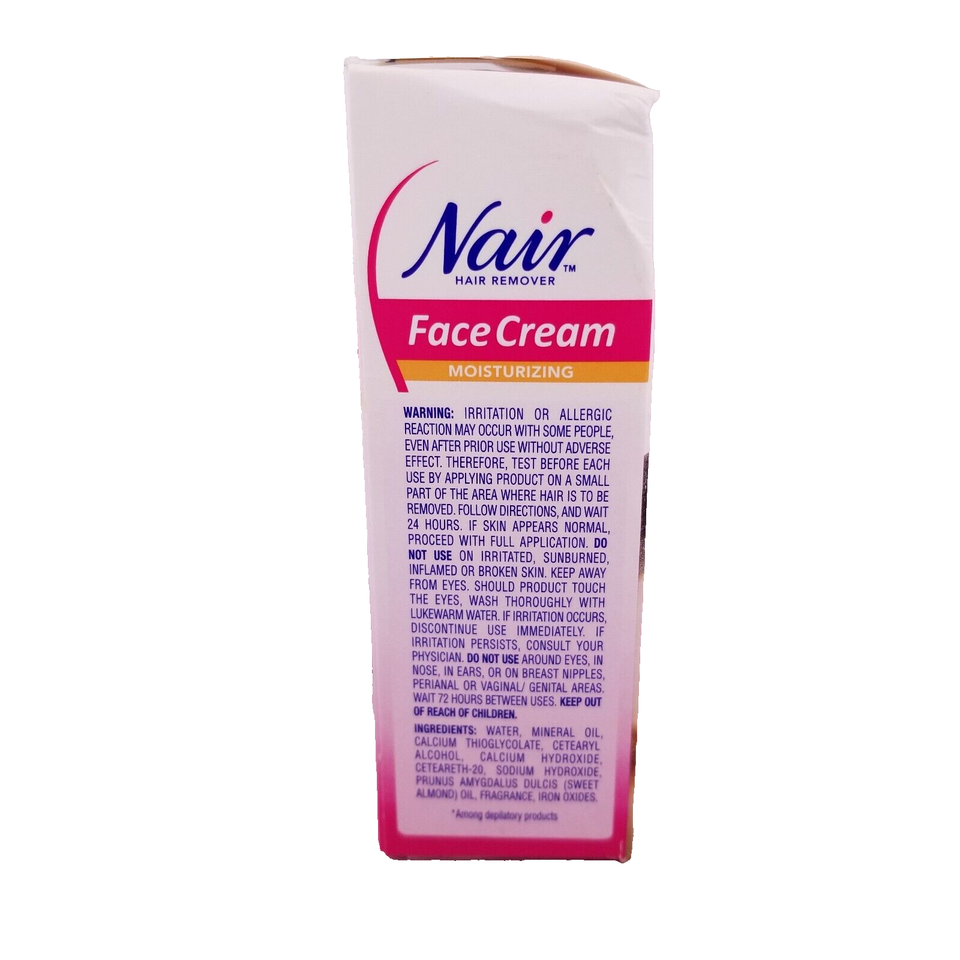 Nair Face Cream Hair Remover Moisturizing with Almond Oil 2oz. Shelf