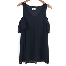 Show Me Your Mumu Dress XS Black Tunic Chiffon Lined Cold Shoulder Ruffle Birdie
