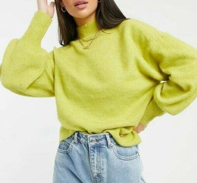 NWT - VERO MODA Women's 'SIMONE' Celery BALLOON SLEEVE HIGH-NECK SWEATER - M