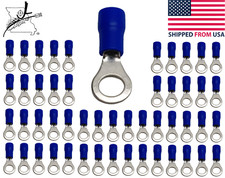 50x Blue 16-14 AWG 10 Ring Terminal Wiring Wire Crimp On Sleeved Insulated Loop