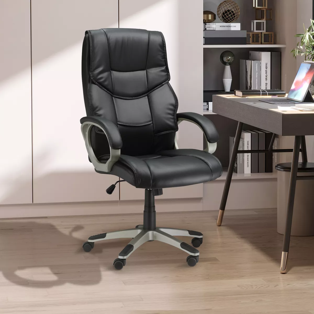 Executive Computer Office Desk Chair High Back Faux Leather Swivel Chair  Black