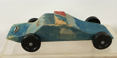 Vintage Pinewood Derby Car Black BSA Wheels Wooden Racecar Cub Scouts Racing 7''