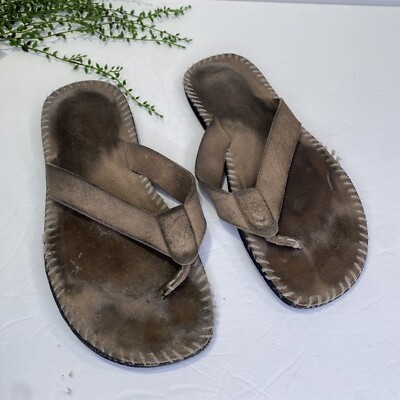John Varvatos Beige Tan Leather Thong Flip Flop Sandals Size 