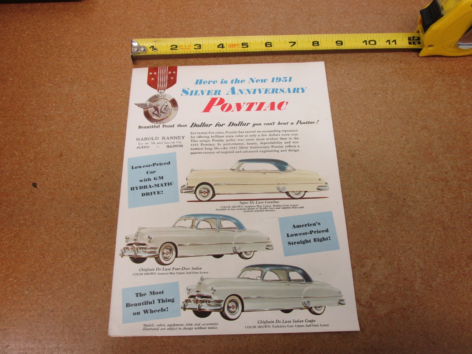 1951 Pontiac Catalina Chieftain Wagon sales brochure 4 pg folder ORIGINAL