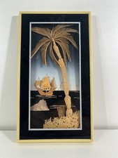 Tableau cadre paysage marin Tropical fait main vintage art déco design 21*12