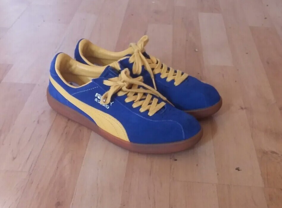PUMA Bluebird Blue Yellow Suede Retro Vintage Reissue Trainers UK