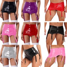 Women/Men's Patent Leather Garter Belt High Waist Suspender Skirt Metal Clips