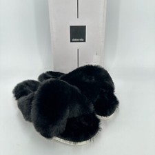 Dolce Vita Black Pillar Slippers size 9 Faux Fur Slide Criss-Cross Slip-on