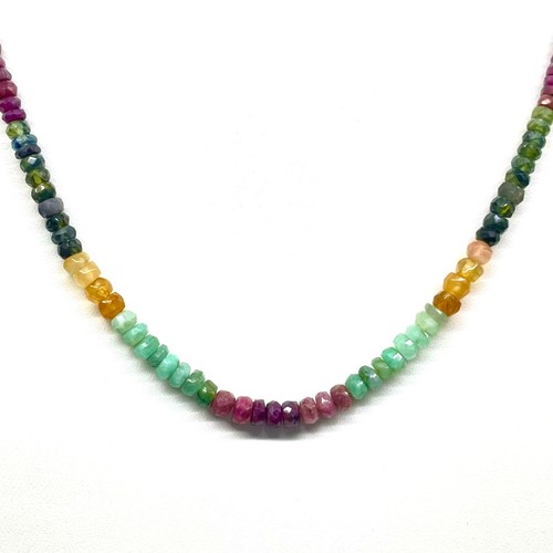 18 Inch Natural Emerald Ruby Sapphire Necklace Faceted Beads 925 Silver Clasp - Picture 3 of 10
