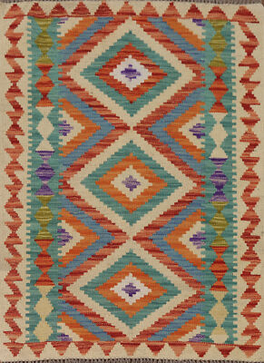 Dual-Sided Small Kilim Kelim Rugs Flatweave Wool Carpet 3x4 ft