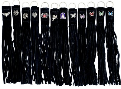 Ladies Leather Black Fringe Whip Keychain Made in USA