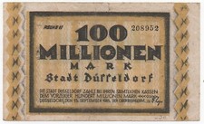GERMANY DUSSELDORF 100 MILLIONEN MARK 1923 EMERGENCY MONEY NOTGELD LOOK SCANS